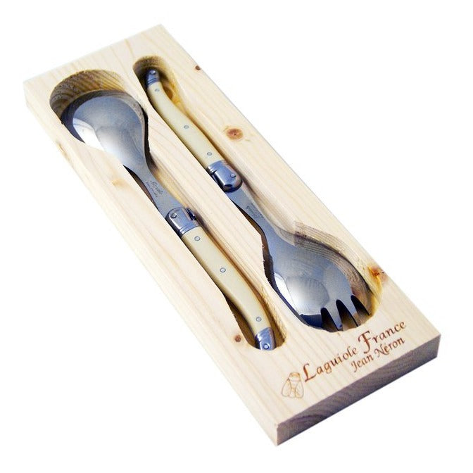 Laguiole Ivory Salad Set in Open Wood Box Gum Tree