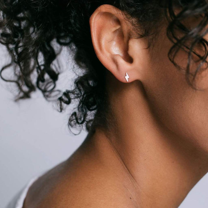 Kris Nations Gold Lightning Bolt Stud Earrings