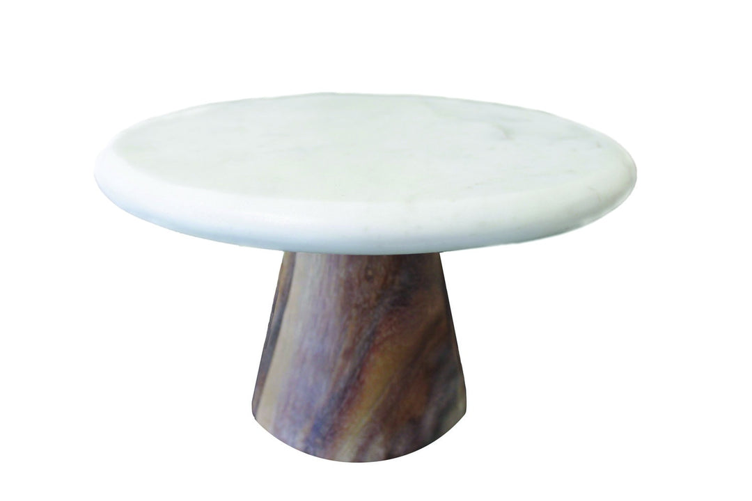 Small White Marble and Wood Cake Platter