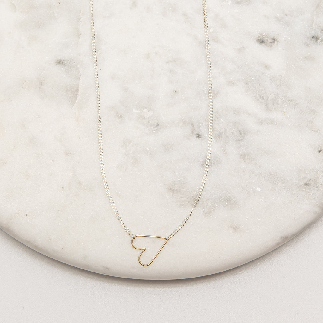Jane Hollinger Sweetie Floating Heart Necklace Silver / Gold
